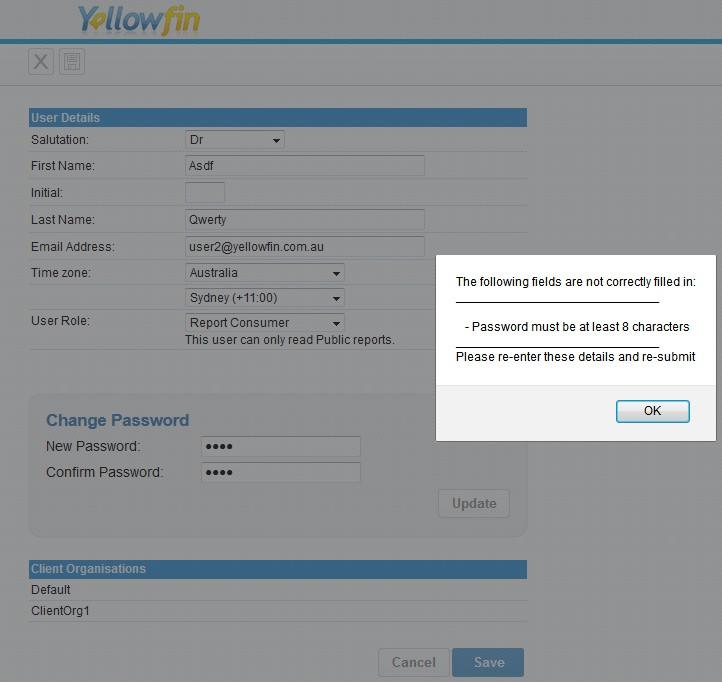 Minimum Password Length Setting Yellowfin BI