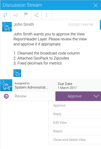 discussion stream for task management in Yellowfin