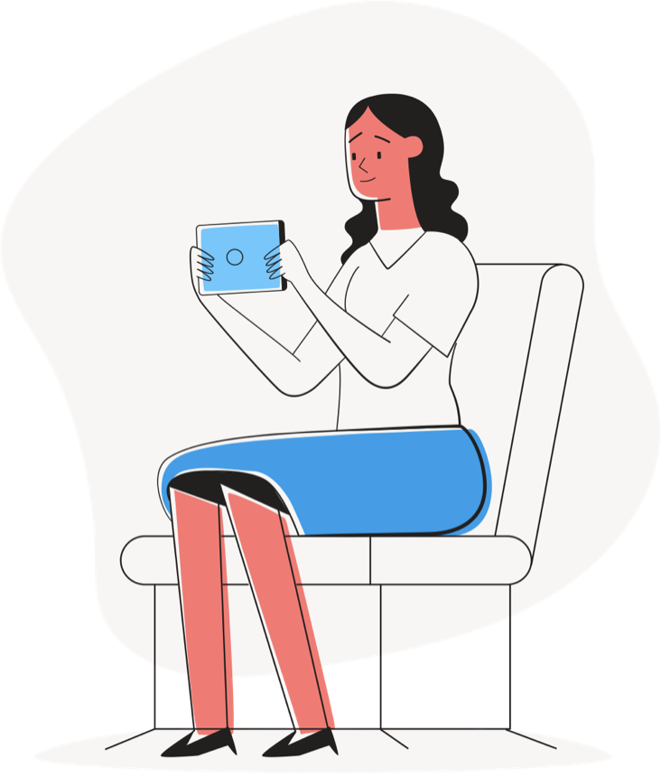 Lady sitting with touch device