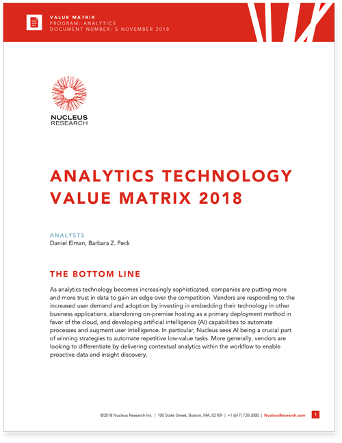 Analytics Technology Value Matrix 2018 by Nucleus Research