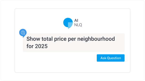 Yellowfin AI NLQ demander n'importe quoi Yellowfin AI Natural Language Query (NLQ) generating instant chart from user question